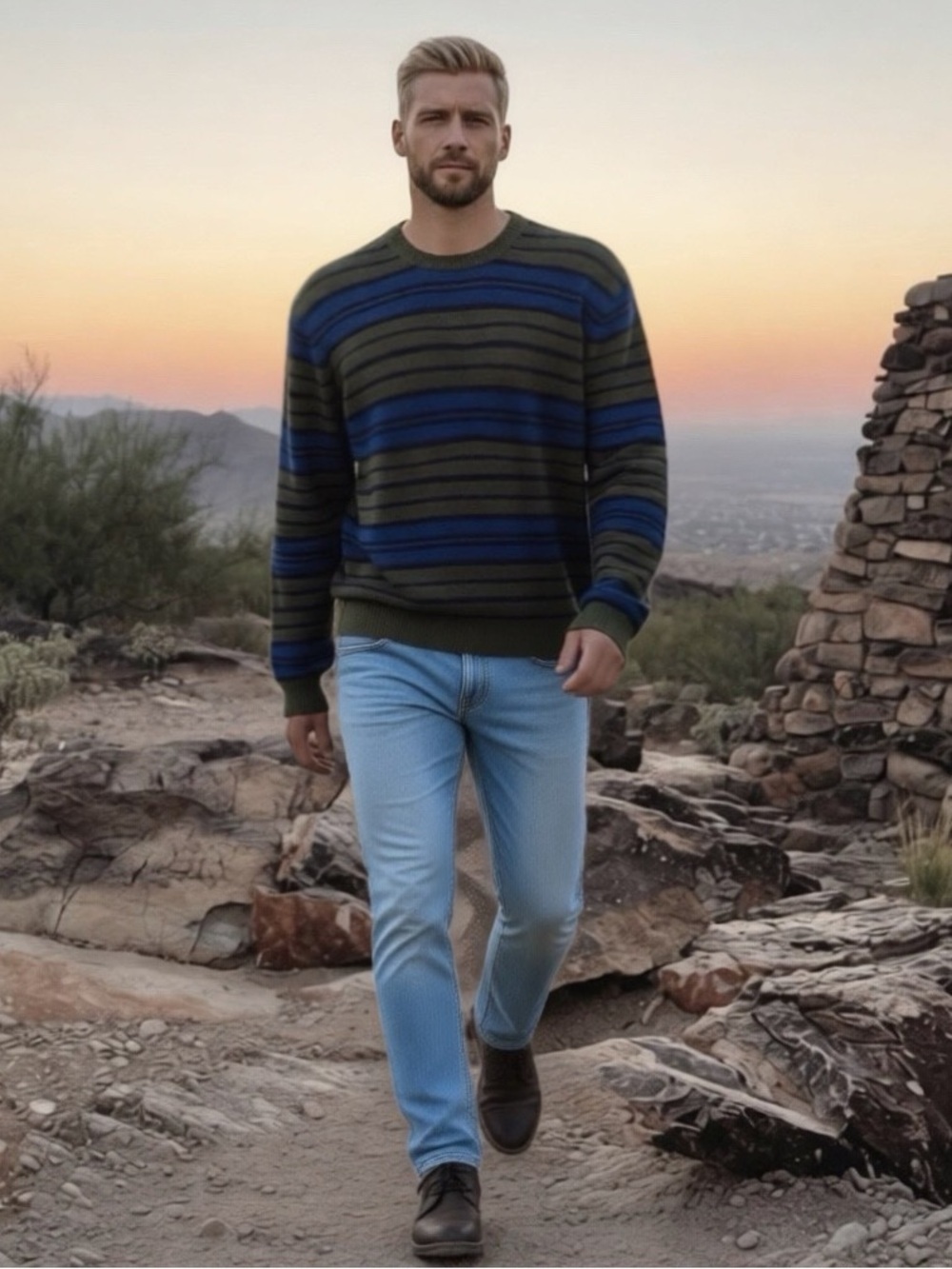 Levi’s Men’s Relaxed Fit Striped Sweater Blue Green Knit Crewneck Size Medium